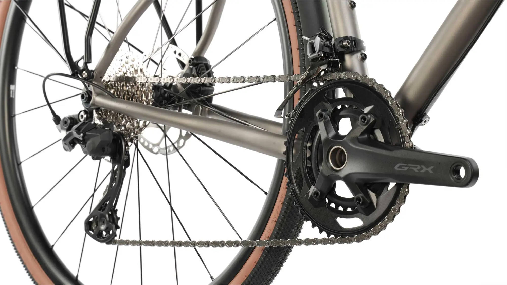 Ein graues veloheld.iconX Titan Tourist Komplettrad mit Antriebsstrang